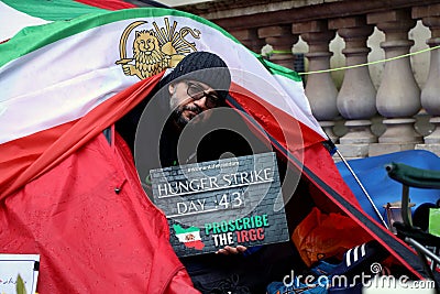 British-Iranian Vahid Beheshti on day 43 of his hunger strike at the Foreign Office in London on April 6, 2023 Editorial Stock Photo