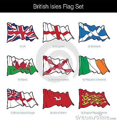 British Isles Waving Flag Set Vector Illustration