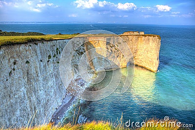 British Jurassic Coast chalk stacks Old Harry Rocks Dorset England UK east of Studland like a painting Stock Photo