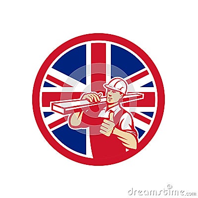 British Lumber Yard Worker Union Jack Flag Icon Vector Illustration