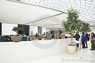 British Museum Great Court interior, restaurant with people in London Editorial Stock Photo