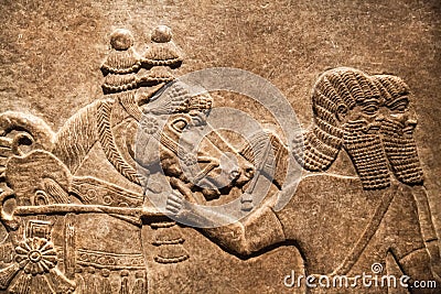 British museum. Hunting relief from Palace of Assurbanipal in Nineveh, Assyria Editorial Stock Photo