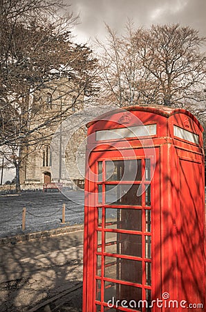 British old-fashioned icons - Red phone booth Stock Photo