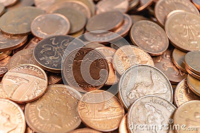 British 1p and 2p coins background,decimal one penny, two pence coins Editorial Stock Photo