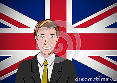 British people, ahead of the flag. Portrait of manager in flat design. Vector cartoon Vector Illustration