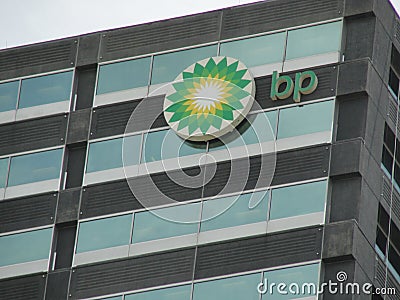 British Petroleum logo and office tower Editorial Stock Photo