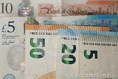 English pound and Europe currency Editorial Stock Photo