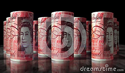 Pound Sterling money banknotes rolls Cartoon Illustration