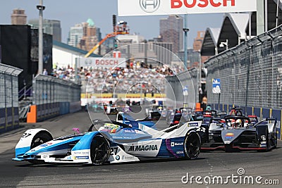 British professional racing driver Alexander Sims of BMW Andretti Team driving his Formula E car 27 during 2019 NYC E-prix Editorial Stock Photo