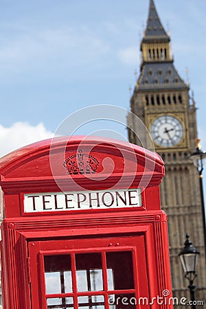 British red telephone box with Big Ben clock tower, London, UK Editorial Stock Photo