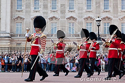 British Royal guards, the Military Band perform the Changing of the Guard in Buckingham Palace Editorial Stock Photo