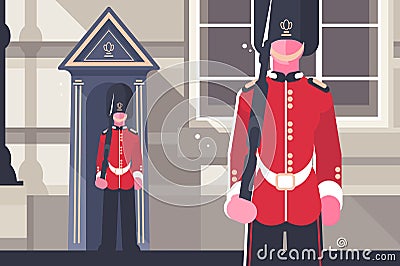 British royal guardsman queens soldier character Cartoon Illustration