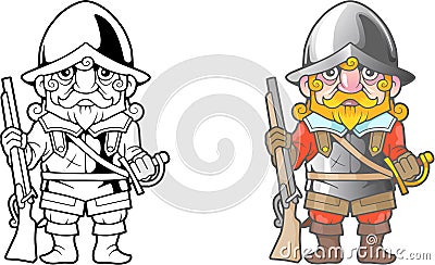 British soldier, funny illustration, coloring book Vector Illustration