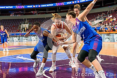 British and Spanish women`s basketball teams Editorial Stock Photo