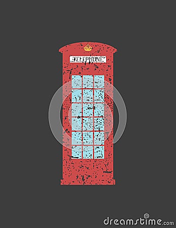 British telephone box London vintage style , word in grunge , Vector Illustration