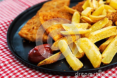 British Traditional fish and chips and tartar sauce Stock Photo