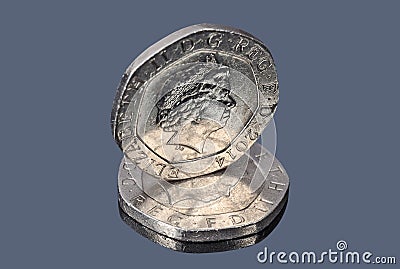 British twenty pence coins on the dark background Editorial Stock Photo