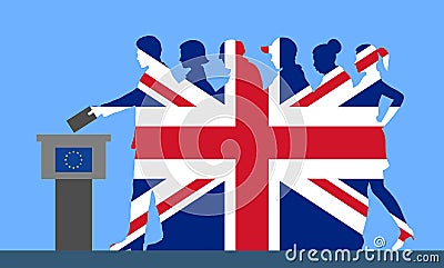 British voters crowd silhouette like Unidet Kingdom flag by voting for Brexit Vector Illustration