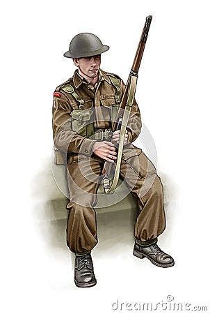 British WW2 soldier sitting Stock Photo