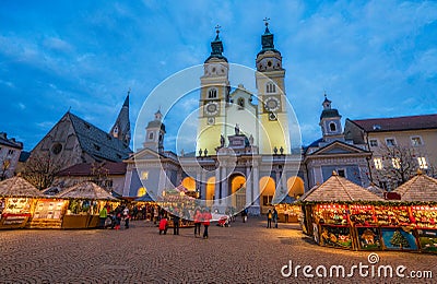 Bressanone Christmas market in the evening. Trentino Alto Adige, northern Italy. Stock Photo