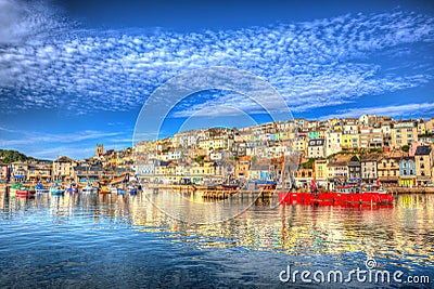 Brixham Devon England UK English harbour summer day with brilliant blue sky Stock Photo