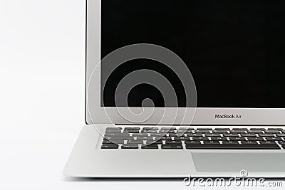 Open modern new laptop on white background Editorial Stock Photo