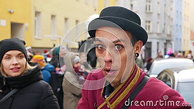 BRNO, CZECH REPUBLIC, FEBRUARY 29, 2020: King leader man gypsy action Carnival Masopust celebration masks, grim reaper head, Editorial Stock Photo