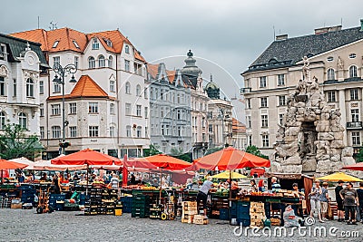 Parnas fountain and Zelny trh old town market square in Brno, Czech Republic Editorial Stock Photo