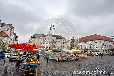 Panorama of the Zelny Trh, or Cabbage Market Square, in the city center of Brno. Editorial Stock Photo