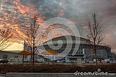 Brno Exhibition center in sunset advent time Editorial Stock Photo
