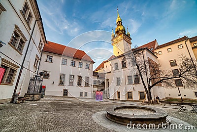 Brno Old Town Hall with a Small Square and Old Tower at Sunset, Czech Republic Editorial Stock Photo