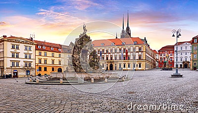 Brno - panorama of Zeleny trh square at dramatic sunset, Czech Republic Stock Photo