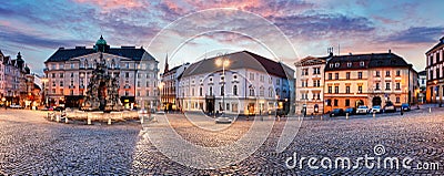 Brno - panorama of Zeleny trh square at dramatic sunset, Czech Republic Stock Photo