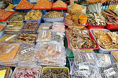 Dried seafoods at market Stock Photo