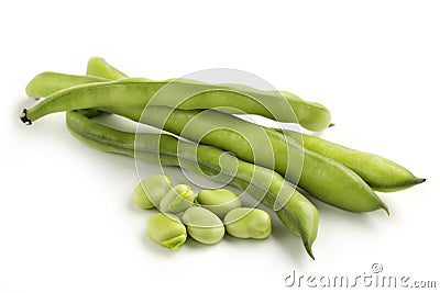 Broad bean pods and seeds Stock Photo