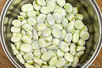 Broad beans in pot Stock Photo