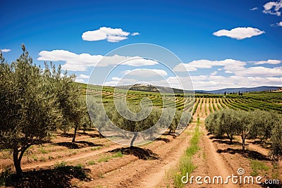 broad view of an olive orchard Stock Photo