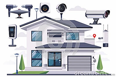 Broadcast documentaries via alarm systems feature video, motion detection, cameras, CCTV, and digital camera technologies. Cartoon Illustration