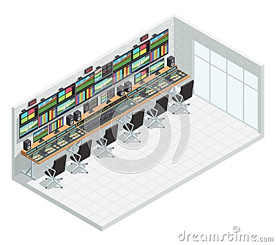 Broadcast Studio Isometric Interior Vector Illustration