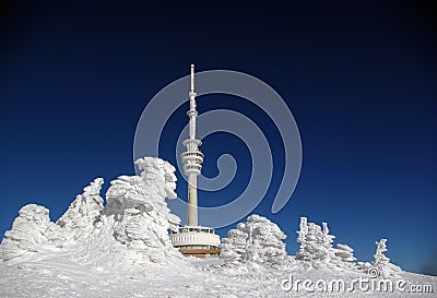 The broadcast tower and watch over Praded Stock Photo