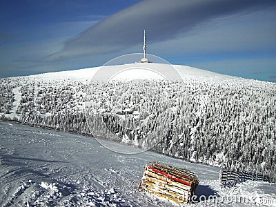 Broadcaster on mountain Stock Photo