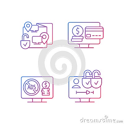 Broadcasting services gradient linear vector icons set Vector Illustration