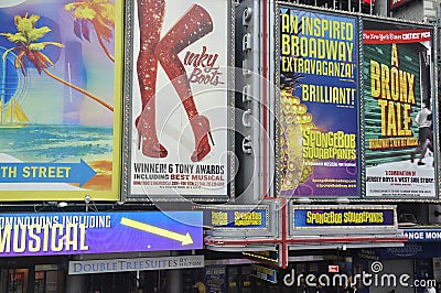 Broadway shows posters in Times Square, New York City Editorial Stock Photo