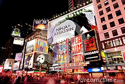 Broadway at Times Square by Night Editorial Stock Photo