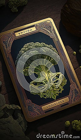 The Broccoli Alchemist: An AI Inspired Tarot Card Unleashing Nature's Nourishing Magic Cartoon Illustration