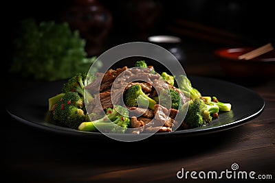 Broccoli beef food plate. Generate Ai Stock Photo