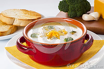 Broccoli and Cheddar Cheese Soup Stock Photo