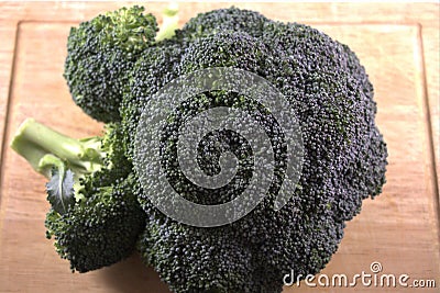 Broccoli head on rustic background Stock Photo