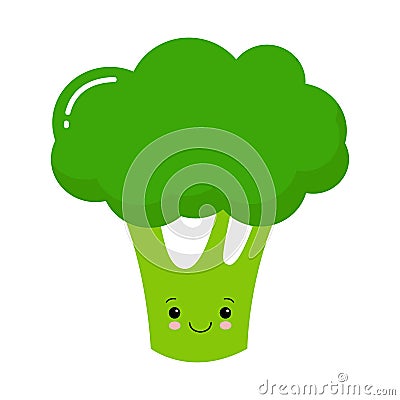 Broccoli icon. Green color. Vegetable collection. Fresh farm healthy food. Smiling face. Cute cartoon character Vector Illustration