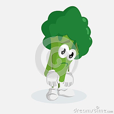 Broccoli mascot and background sad pose Vector Illustration